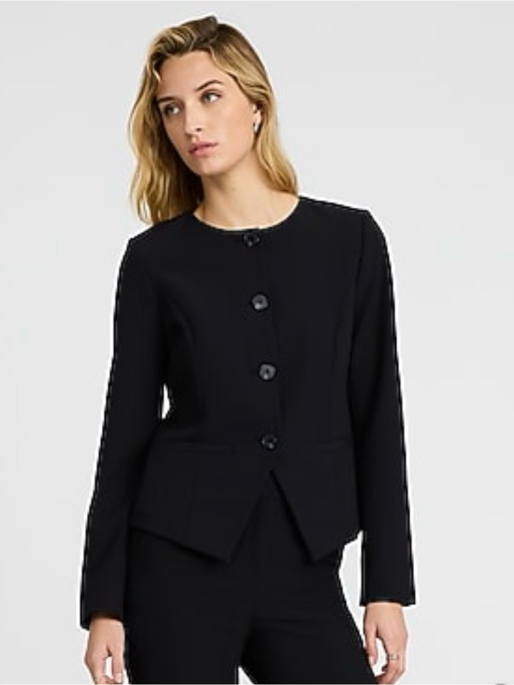 Express Black Round-Neck Button Front Blazer